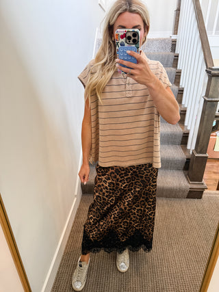 Alley Stripe Polo Top in Taupe