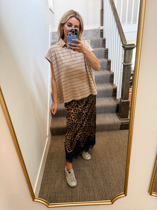 Alley Stripe Polo Top in Taupe