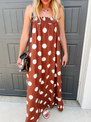 Reese Polka Dot Maxi Dress in Brown