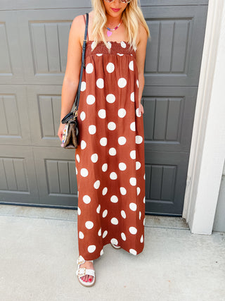 Reese Polka Dot Maxi Dress in Brown