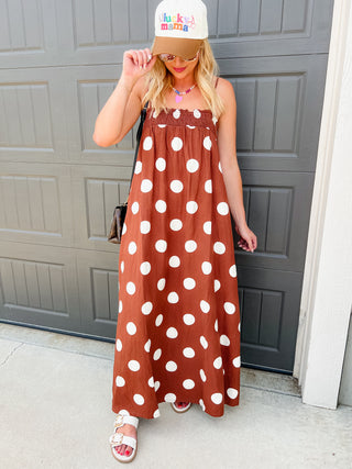 Reese Polka Dot Maxi Dress in Brown