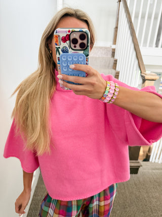 Cambri Mock Neck Sweater in Hibiscus