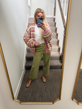 Blake Chunky Cardigan in Matcha/Pink