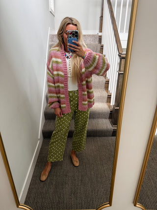 Blake Chunky Cardigan in Matcha/Pink
