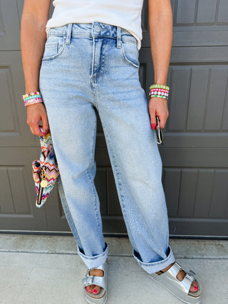 Dolly Rhinestone Barrel Jeans