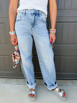 Dolly Rhinestone Barrel Jeans