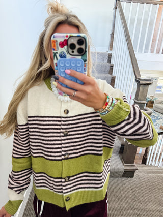 Eliza Cardigan in Avocado/Espresso
