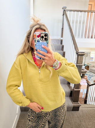 Zoe 3/4 Zip Sweater in Lime