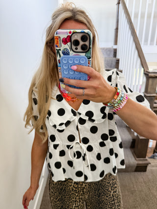 Molly Polka Dot Peter Pan Top in Off White/Black