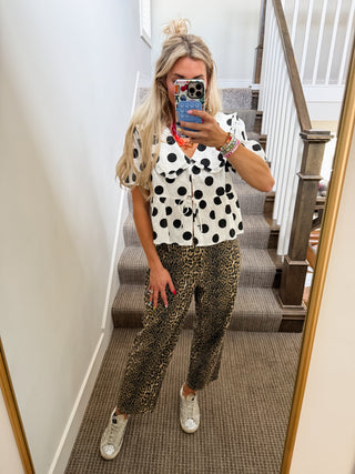 Molly Polka Dot Peter Pan Top in Off White/Black