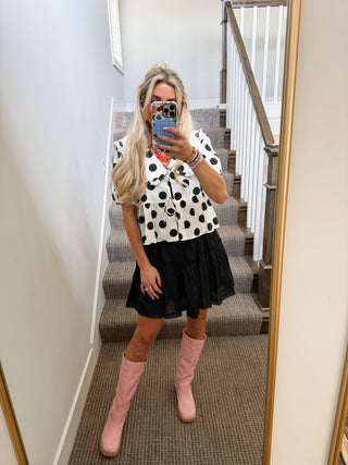 Molly Polka Dot Peter Pan Top in Off White/Black