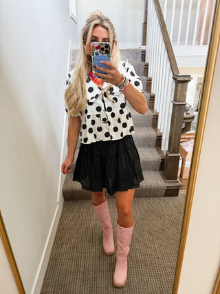 Molly Polka Dot Peter Pan Top in Off White/Black