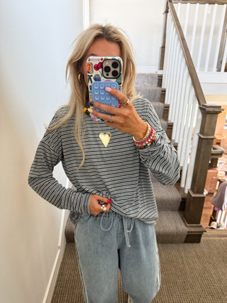 Becky Stripe Oversized Tee in Blue/Grey