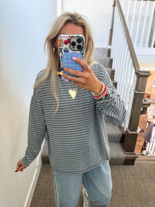 Becky Stripe Oversized Tee in Blue/Grey