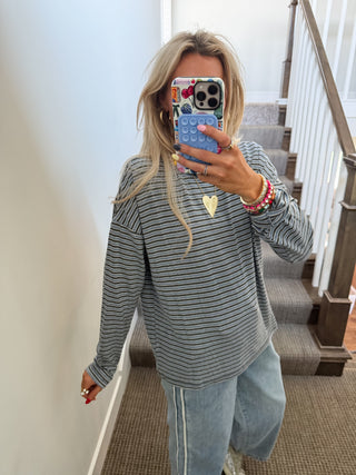 Becky Stripe Oversized Tee in Blue/Grey
