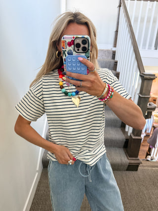 Sadie Stripe Boxy Tee in Midnight