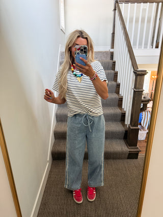 Sadie Stripe Boxy Tee in Midnight