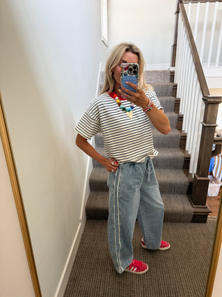 Sadie Stripe Boxy Tee in Midnight