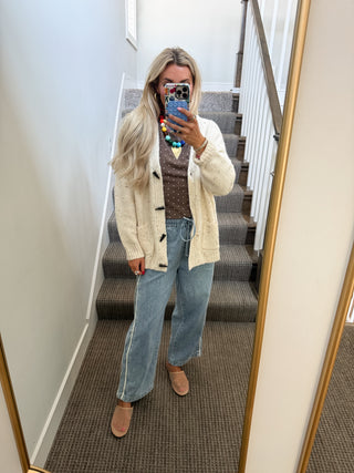 Lynn Polka Dot Waffle Top in Mocha