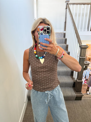 Lynn Polka Dot Waffle Top in Mocha