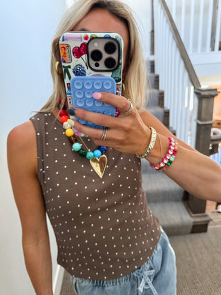 Lynn Polka Dot Waffle Top in Mocha