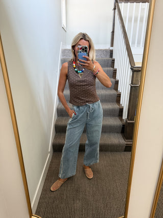 Lynn Polka Dot Waffle Top in Mocha