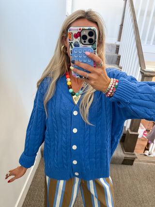 Jada Cable Knit Cardigan in Coastal