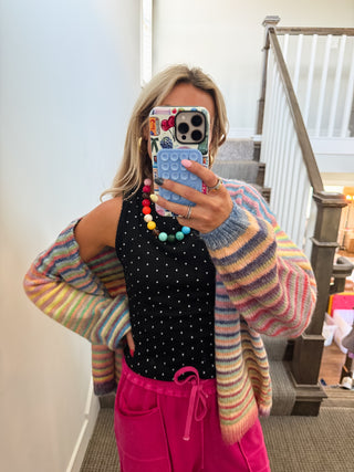 Lynn Polka Dot Waffle Top in Black