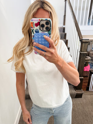 Reggie Lace Trim Tee Shirt in Ivory
