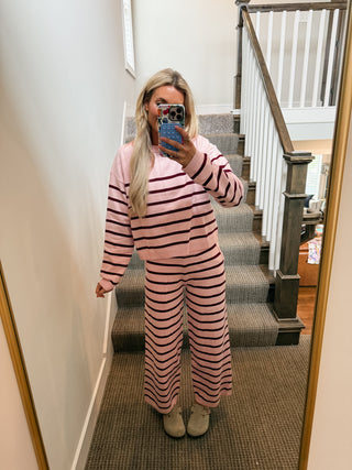Dillon Stripe Sweater Set in Pink/Burgundy