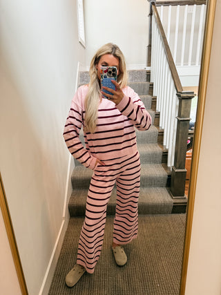 Dillon Stripe Sweater Set in Pink/Burgundy
