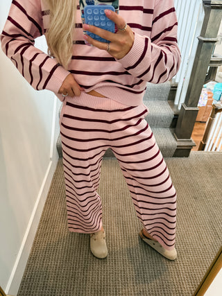Dillon Stripe Sweater Set in Pink/Burgundy