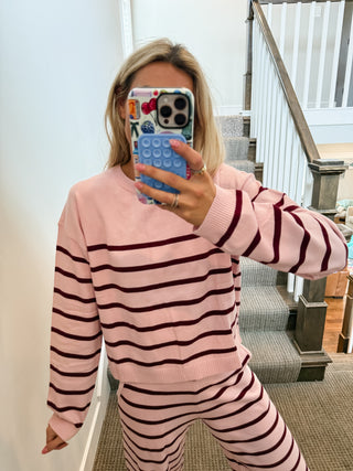 Dillon Stripe Sweater Set in Pink/Burgundy
