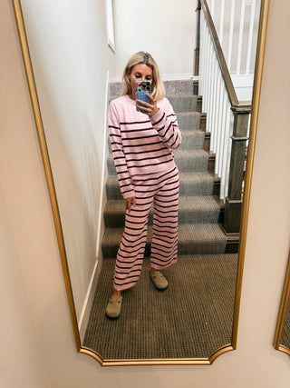 Dillon Stripe Sweater Set in Pink/Burgundy