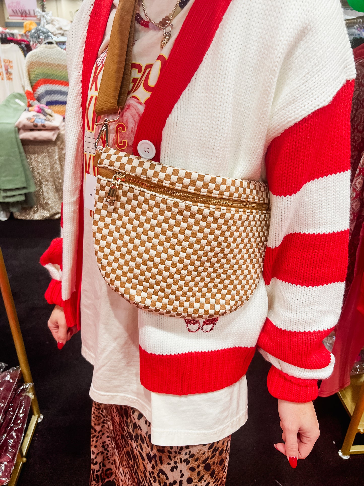 Westlyn Woven Bum Bag - Checkered Brown