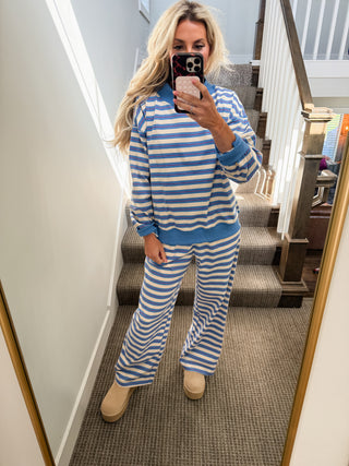 Ryann Blue Multi Stripe Mock Neck Top
