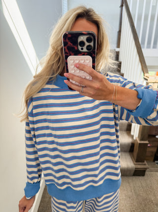 Ryann Blue Multi Stripe Mock Neck Top