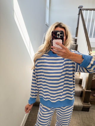 Ryann Blue Multi Stripe Mock Neck Top