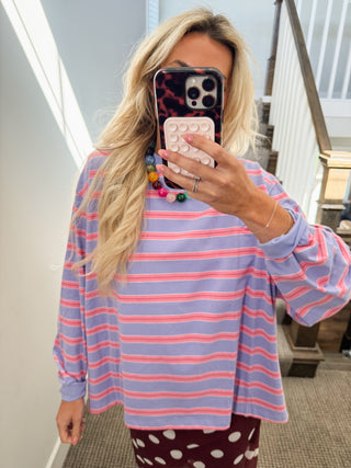 Miley Multi Color Stripe Tee in Lavender