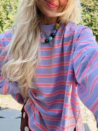 Miley Multi Color Stripe Tee in Lavender