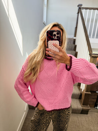 Beth Pointelle Sweater in Pink/Wine