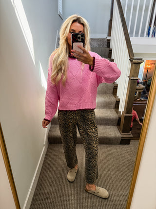 Beth Pointelle Sweater in Pink/Wine