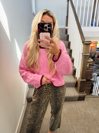 Beth Pointelle Sweater in Pink/Wine