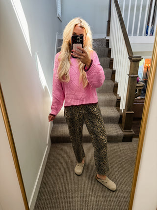 Beth Pointelle Sweater in Pink/Wine