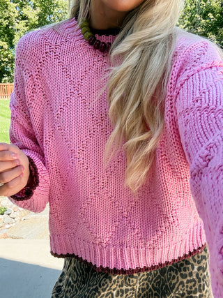 Beth Pointelle Sweater in Pink/Wine
