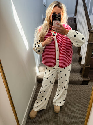 Alexa Stripe Sherpa Vest in Pink/Red