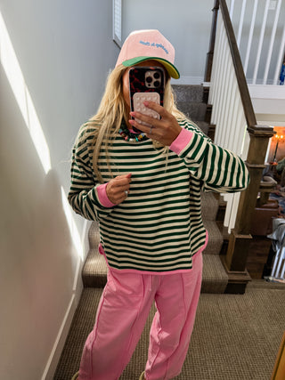 Jessa Stripe Sweatshirt in Green/Pink