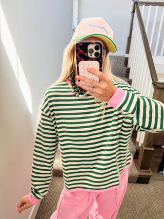 Jessa Stripe Sweatshirt in Green/Pink