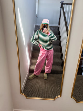 Jessa Stripe Sweatshirt in Green/Pink