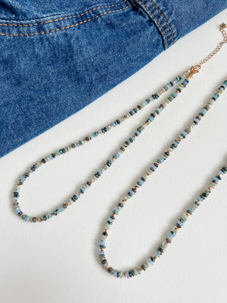 Dainty Denim Beaded Necklace